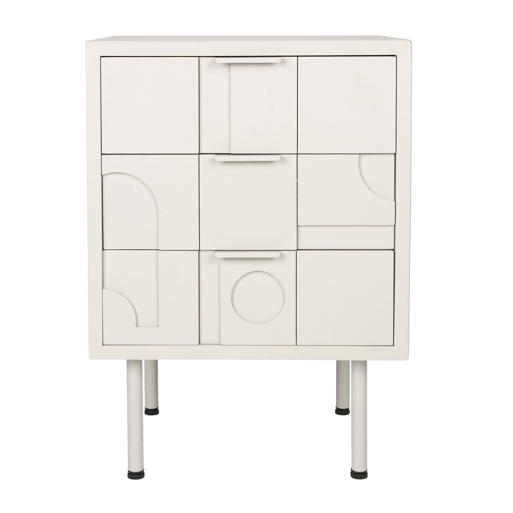 Funk Geometric Off White Bedside Table | 3 Drawers